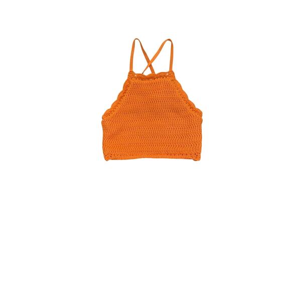 Hollister Orange Crochet Knit Crop Top Criss Cross Back Size M - Picture 2 of 7